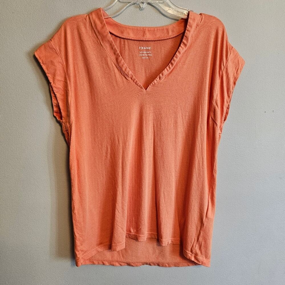 Frame Cap Sleeve Le Mid Rise V Neck Short Sleeve Coral Orange XS